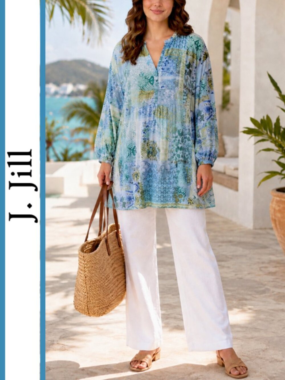 J. Jill | Split Neck Patchwork Print Tunic Top